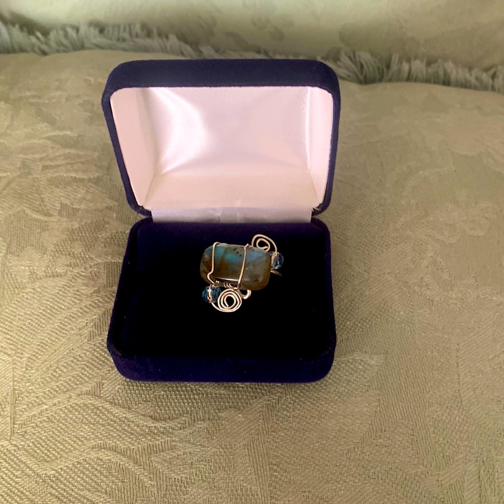 Beautiful Hand Made Wire Wrapped Sterling Silver Ring with a Blue Labradorite